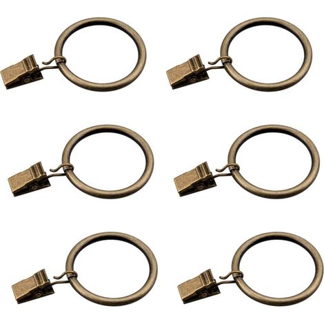 Set of 30 Bronze Curtain Rings with Clips/Heavy-Duty Decorative Metal Drape Clip Hooks Set with Grommets for Curtains, Bathroom, Fits 1 1/4 Inch Rod (1/4)