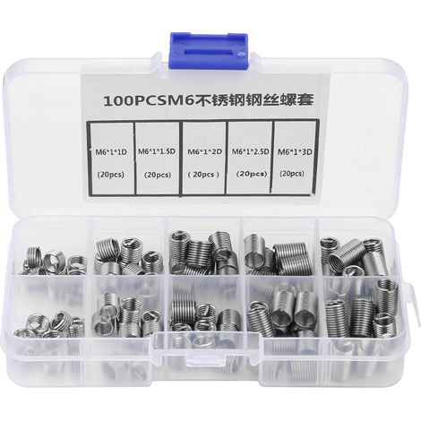 Jeu de 100 inserts filetés hélicoïdaux en fil d'acier inoxydable M6 (1/5)
