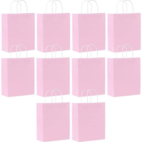 Lot de 10 Sacs Cadeaux en Papier Kraft Rose, 21x15x8 cm, Poignées Torsadées, pour Anniversaire, Mariage, Fête