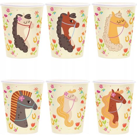 Bicchieri di carta con cavalli, pony e tema cavalli per feste di compleanno, 220 ml, 6 pezzi. (1/5)