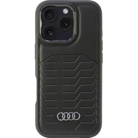 Audi MagSafe iPhone 16 Pro 6,3 Zoll Schutzhülle aus Kunstleder, schwarz/schwarz, Hartschalenkoffer AU-TPUPCMIP16P-GT/D3-BK (1/5)