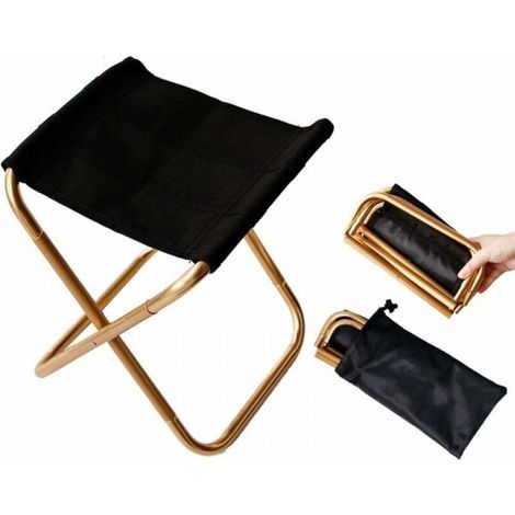 282422cm Mini Portable Folding Chair Gold with Pouch, Ultralight Compact Aluminum Folding Stool with Carry Bag (1/5)