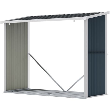 185x84x133,5-148,5 cm, gris, toit incliné, porte-bûches, jardin terrasse, Hangar bois chauffage galvanisé (1/5)