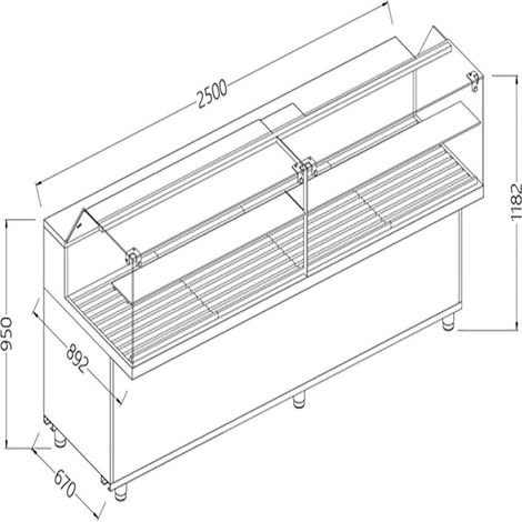 Vitrine snack pour pain vitres basses 2500mm - Diamond