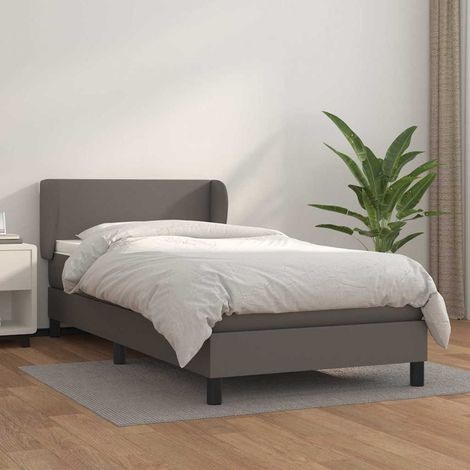 Cama box spring con colchón cuero sintético gris 80x200 cm (1/5)