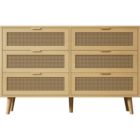 Commode 6 tiroirs en bois avec poignées métal, buffet de rangement style rétro, 120x76,5x40 cm, couleur noyer (1/5)