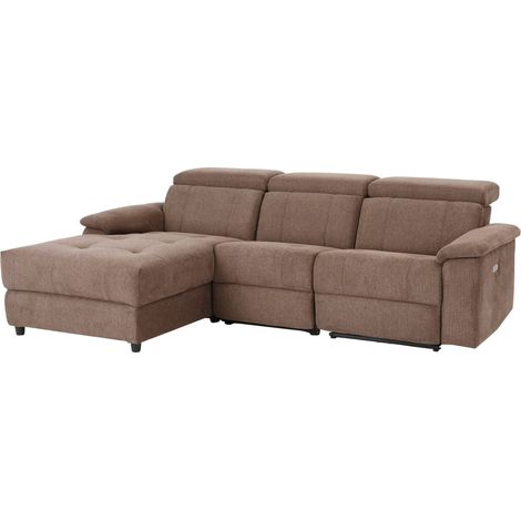 Tanaro-Chaise longue Canapé 3 places droite avec fonction électrique en tissu marron