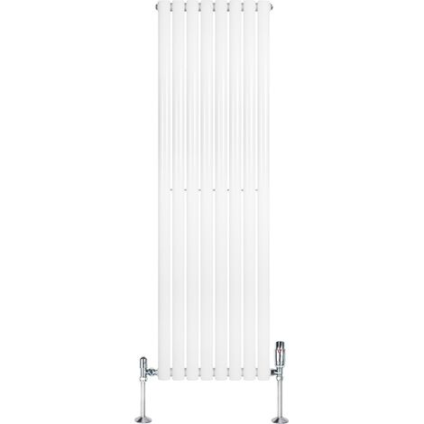 Radiatore Verticale Ovale 1600x480mm Bianco con Valvole TRV