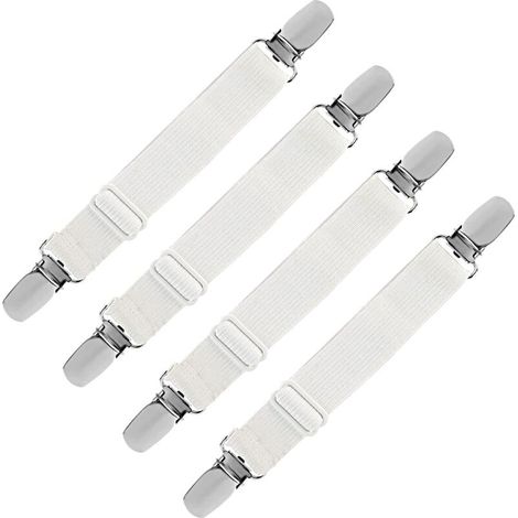 Elastischer Spannbettlaken-Spanner, verstellbarer Gurtverschluss für Bettlaken, Sofalaken, Bügelbrettbezüge (Weiß, 4er-Pack)