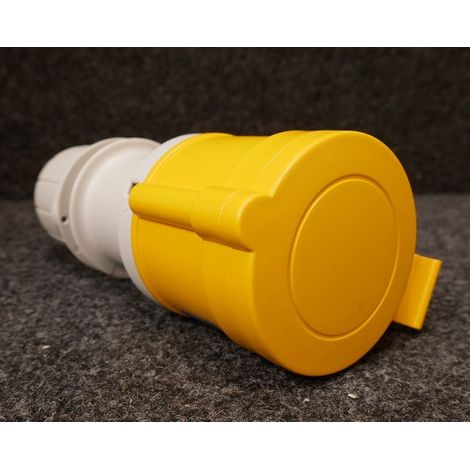 Prise mobile 2P+T 32A femelle clapet jaune 100-130V 50/60Hz 4h étanche IP44 OPTIMA (1/2)