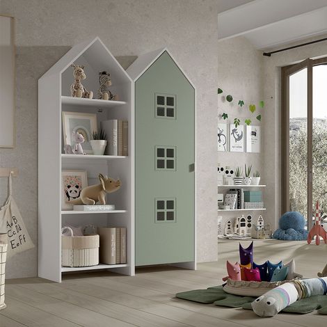 BEAUVILLE - Pack Bibliothèque + Armoire Cabane 1 Porte Verte (1/4)