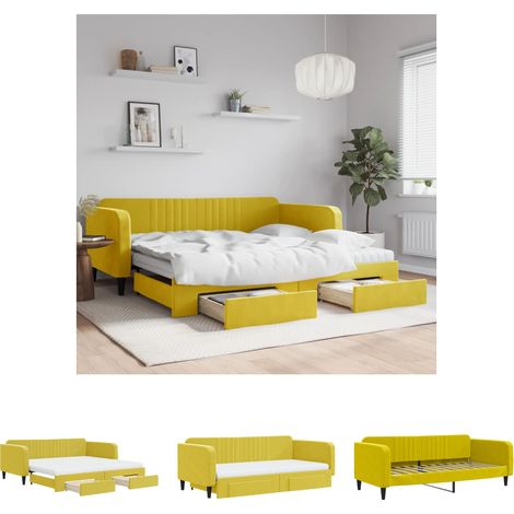 The Living Store Tagesbett Ausziehbar mit Schubladen Gelb 100x200 cm Samt - Betten & Bettgestelle (1/5)
