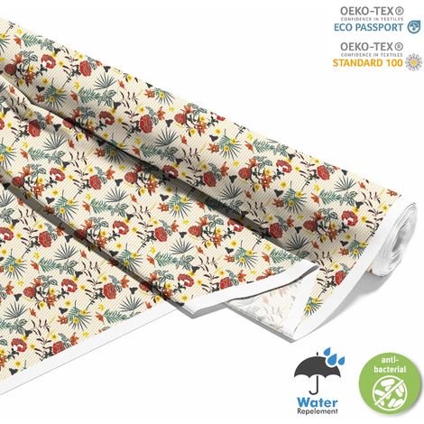 Outdoor Dekostoffe Oxford - Motiv Blumen auf orangen Streifen (1/5)