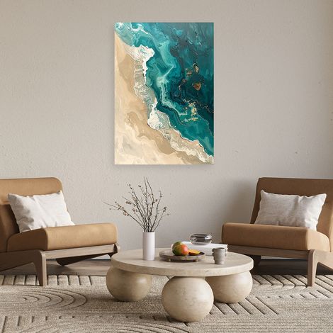Wandbild Abstrakte Wellen Meer Strand Türkis Beige 60x90 (1/4)