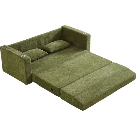 Sofá cama de 2 plazas 153x77x65 cm en terciopelo verde -FLORAGRACE (1/5)