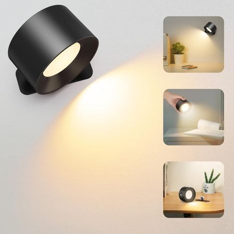 Wandleuchte für den Innenbereich, wiederaufladbare LED-Touch-Wandlampe mit Typ-C-Ladeanschluss, 3 Helligkeitsstufen, 3 Temperaturen, 360 ° drehbare Lampe