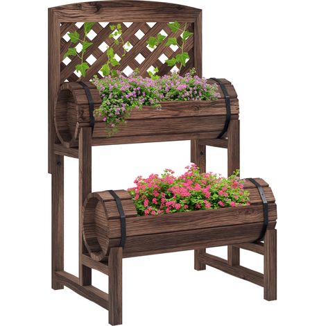 Hochbeet mit integriertem Rankgitter, 2-stufiges Gemüsebeet für Balkon und Terrasse, 42 x 49 x 80 cm, braun