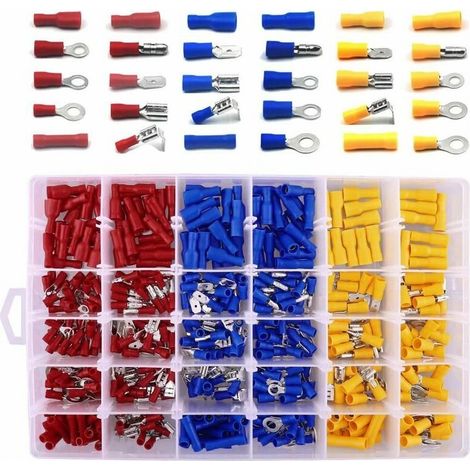 Kit de 480 cosses électriques pour voiture – Inserts en cuivre étamé – Résistantes aux vibrations – Compatibles avec pinces à sertir (1/4)