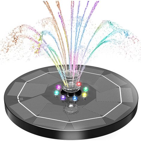 Pompe à fontaine solaire LED, fontaine solaire circulaire LED 3,5 W avec batterie de secours pour l'alimentation en eau, pompe à fontaine solaire avec 6 buses (1/5)