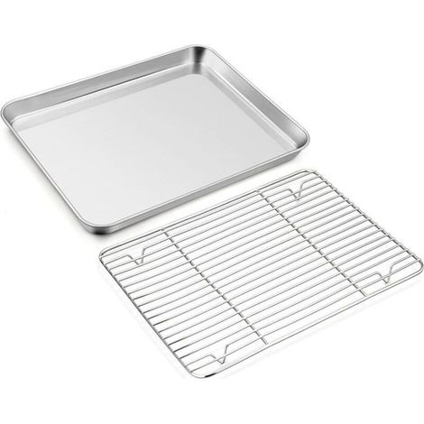 Bardusch - Plat à rôtir avec grille, acier inoxydable, facile à nettoyer pour cuisson au four,40,5 x 30,5 x 2,5 cm (1/4)