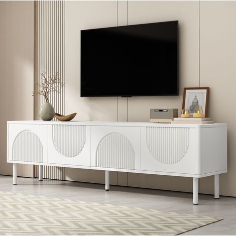 Mueble TV 180x40x52 cm blanco MDF y tablero de partículas, 4 compartimentos (1/5)