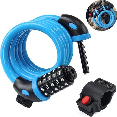 Cable Antivol Enroulable - Serrure À Combinaison Réglable 5 Chiffres - Pour Vélo Moto Trottinette - Support De Fixation Inclus - 1 Pièce