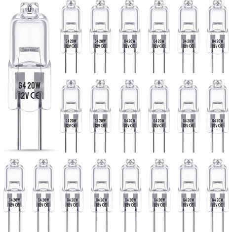 G4-Halogenlampen, 12 V, 20 W, Stiftsockel, warmweiß (3000 K), 350 lm, dimmbar, Niedervolt-Halogenlampe, klare Kapsellampe, 20er-Packung (1/5)