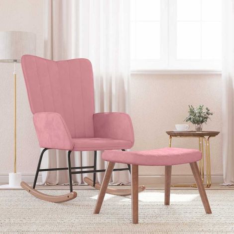 vidaXL Silla mecedora con reposapiés terciopelo rosa (1/5)