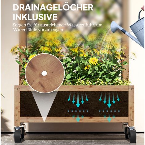 Set de 2 bacs à plantes surélevés en bois avec grille de support en acier et roulettes 52x25x97 cm pour jardin, balcon et terrasse (1/5)