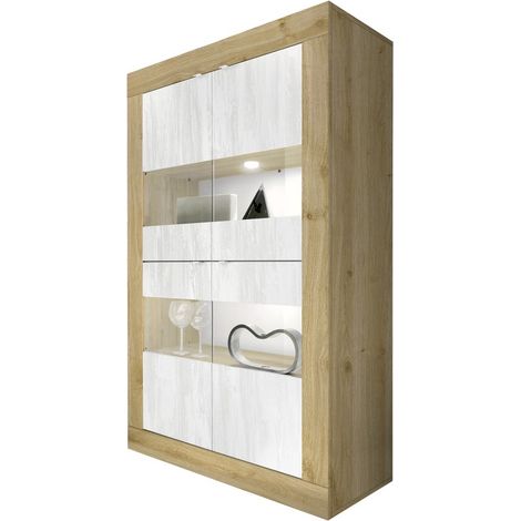 Vitrina de diseño 4 puertas colección ACCESS. Color blanco y roble claro (1/5)