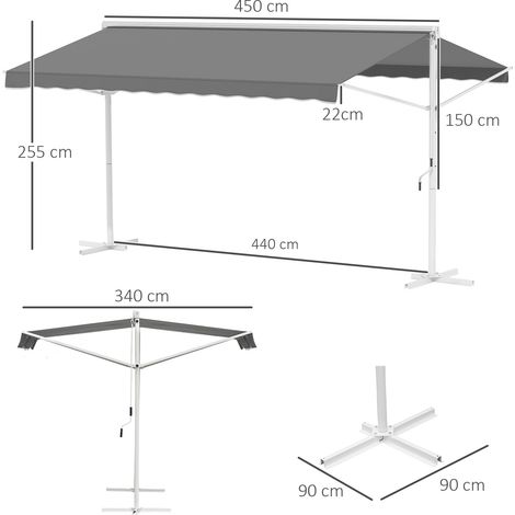 Store autoportant Outsunny gris aluminium à bras pliable manivelle anti-UV, 4,5x3,4m, toit terrasse résistant aux intempéries jardin extérieur (1/5)