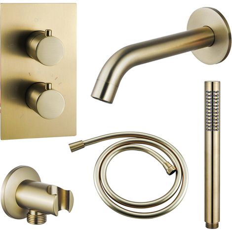 FugaFlow Eccelente Ensemble robinet de baignoire - bec - 22cm raccourcissable - flexible lisse - douchette à main - élément encastré - support mural - (1/5)