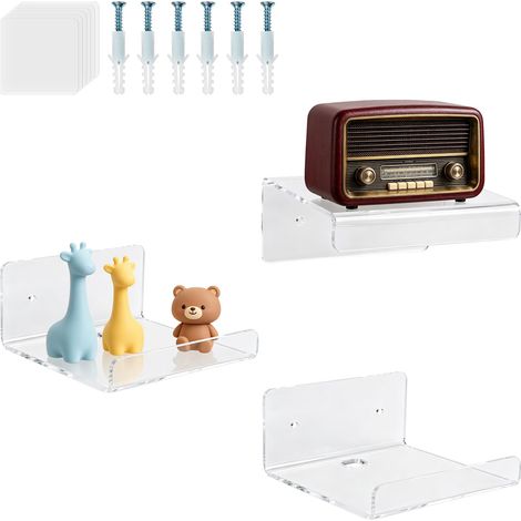 Petite étagère murale blanche - Lot de 3 petites étagères murales blanches - Petite étagère suspendue en acrylique sans perçage - 10 x 10 cm - Pour salon, chambre à coucher, salle de bain (1/5)