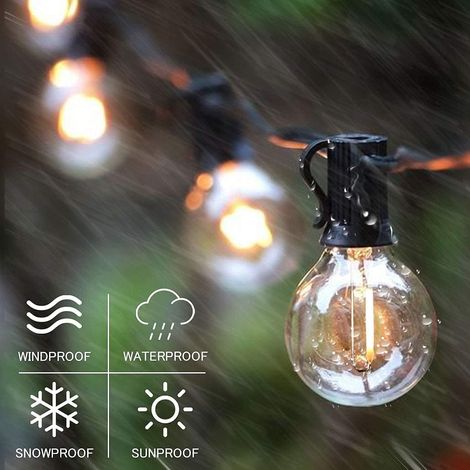 Guirlande lumineuse d'extérieur 7,6 m avec 25 ampoules IP44 étanche pour clôture extérieure E12 Base pour patio, jardin, guirlande lumineuse d'extérieur (1/4)