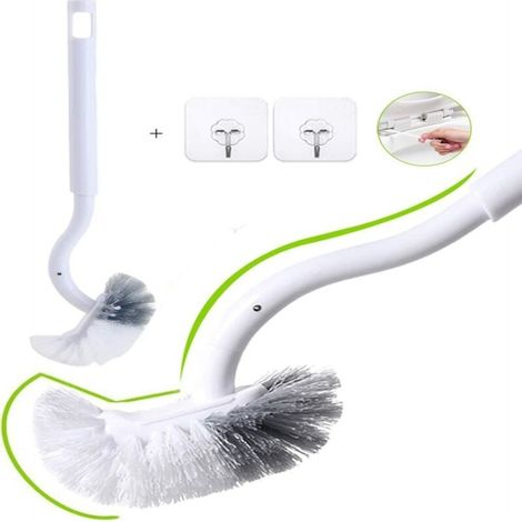 Brosse de Toilette, Brosse de Toilette avec nettoyant pour Bords, Brosse de Toilette améliorée, Brosse de Toilette incurvée, Long Manche (2 pièces (avec Crochet))