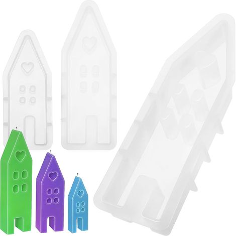 Silicone Candle Molds in House and Heart Shapes, Set of 3 Pieces, Multiple Sizes, Versatile Use for Handmade Candle Making (1/5)