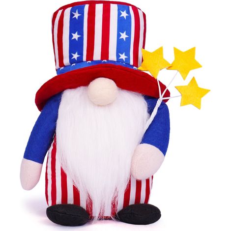 Patriotische Dekoration zum 4. Juli: Stoffgnom, Zwergenpuppe zum Unabhängigkeitstag, für das Wohnzimmer oder Büro. (1/5)