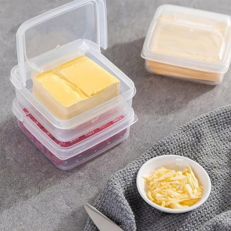 Lot de 2 boîtes à fromage et beurre avec couvercle rabattable, transparentes 10 x 10 x 4,5 cm pour frigo (1/4)