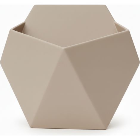 Maceta colgante de pared color beige, soporte geométrico para flores de interior.