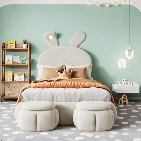 Cadre de lit beige en velours 237 x 104 x 135 cm (1/5)