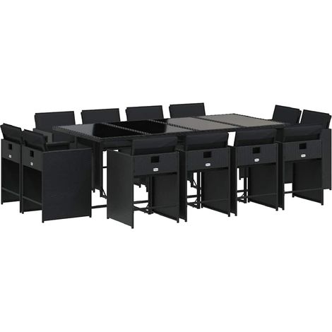 Maison Exclusive - 13-tlg. Garten-Essgruppe mit Kissen Schwarz Po