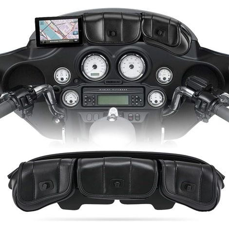 Motorrad-Windschutzscheibentasche aus PU-Leder mit Magnetverschluss für Harley Touring Street Glide Electra Glide 1996-2013
