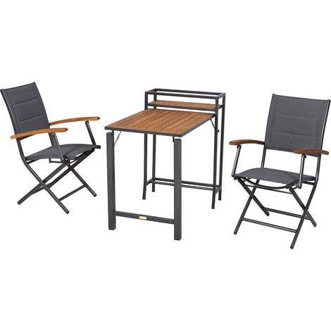 Paxos Set 3tlg Alu/Akazie Balkonklappentisch