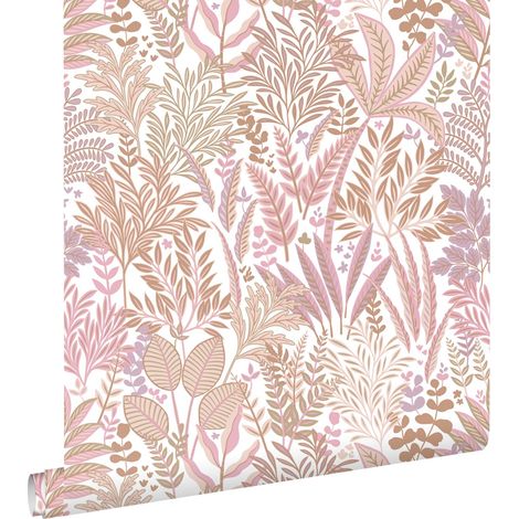 papier peint feuilles et fleurs tropicales rose et violet - ESTAhome (1/5)