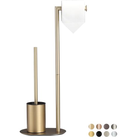 1 - Porte-papier toilette - Brosse WC - Acier inoxydable - Design 2 en 1 - Pour salle de bain - Doré - 30x15cm