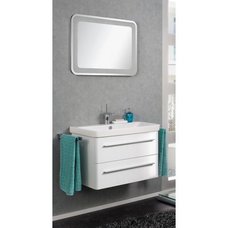 Lanzet K8 Badmöbel Set 3-teilig, 80cm, Weiß, LED Spiegelelement, Keramikbecken-06381145 (1/5)