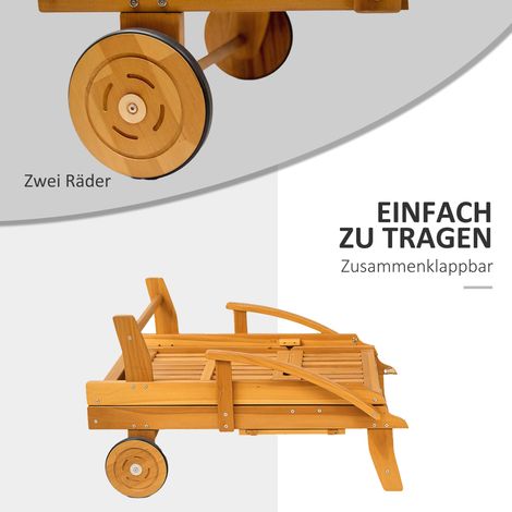 Transat en bois pliant, chaise longue extérieur avec table auxiliaire, socle à roues, dossier ajustable 4 positions, teck