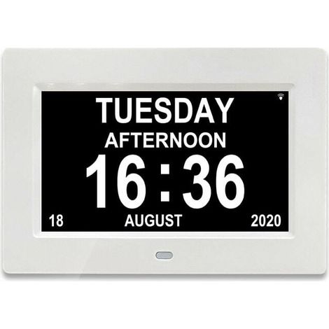 Green Mobility-7 LCD Horloge Numérique Calendrier avec Date, Horloge Calendrier avec Date, Jour et Heure Horloge Alzheimer Horloge pour Les Seniors,C'est pour Les Parents (Blanc) (1/4)