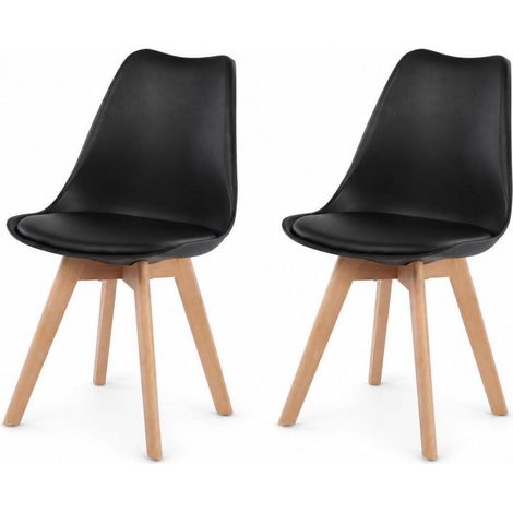 Esszimmerstühle 2er Set Schwarz mit PU-Sitzpolster und Buchenholzbeinen (1/5)