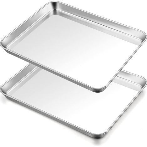 Teglia da forno in acciaio inox, teglia grande per biscotti, atossica, sana, facile da pulire, lavabile in lavastoviglie, resistente, 26x20x3 cm, 2 pezzi (1/5)
